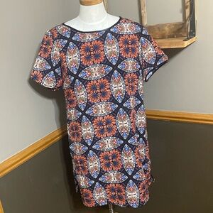 B.P. Collection orange, blue, & tan floral short sleeve shift dress size L
